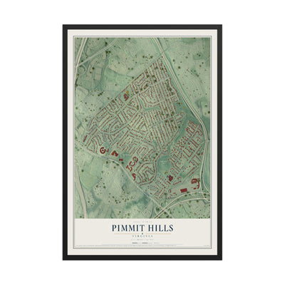 Map of Pimmit Hills, Virginia, 12 x 18 inch print in a black wood frame