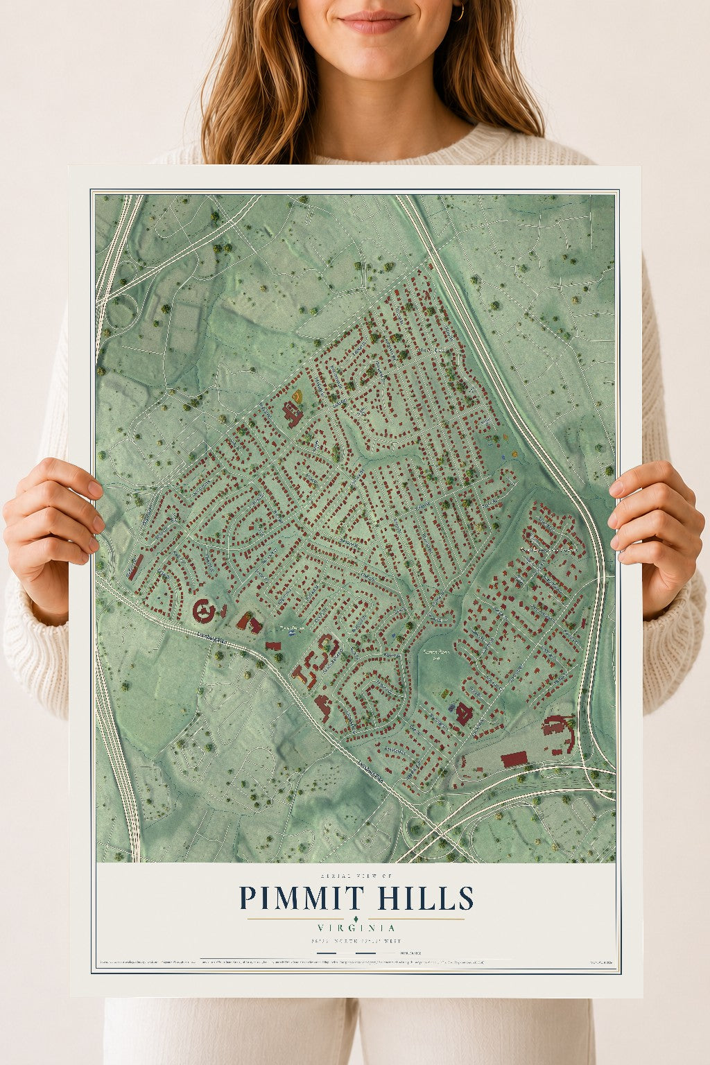 Map of Pimmit Hills, Virginia, 18 x 24 inch unframed archival matte print