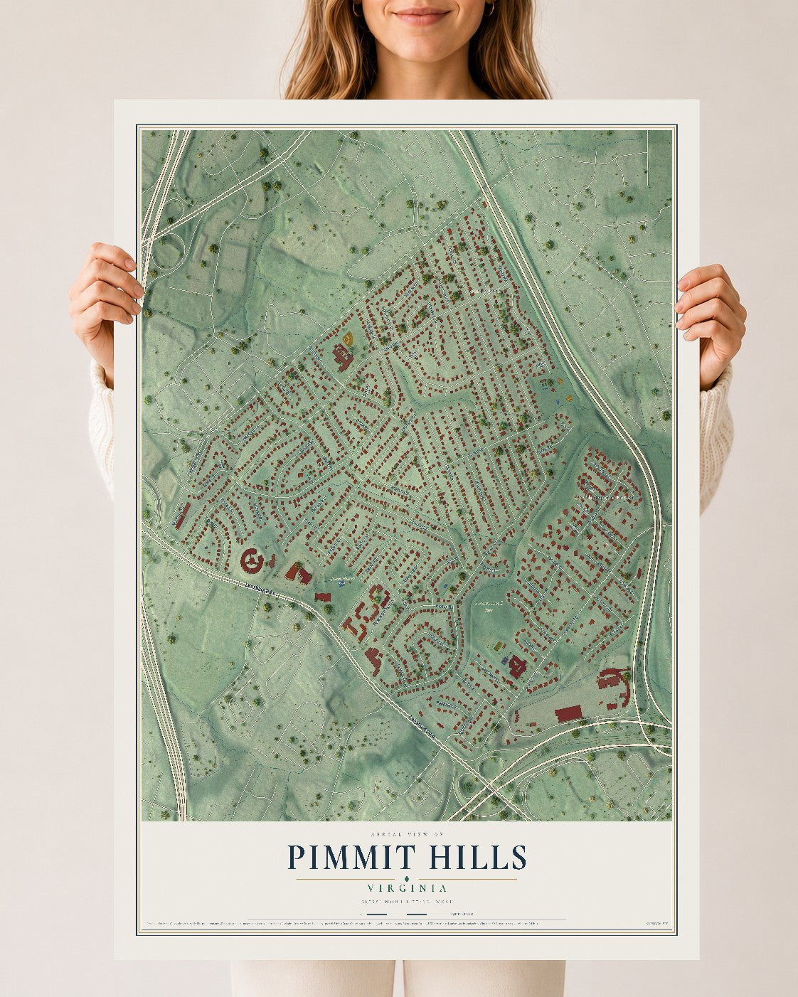 Map of Pimmit Hills, Virginia, 24 x 36 inch unframed archival matte print