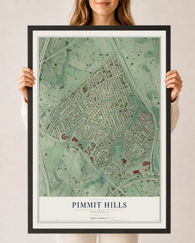 Map of Pimmit Hills, Virginia, 24 x 36 inch print in a black wood frame