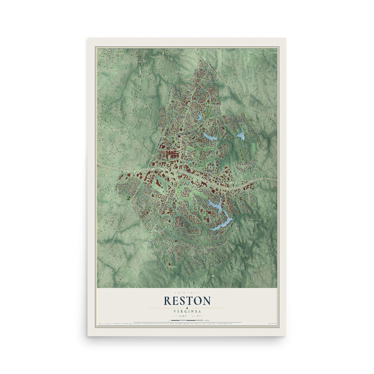 Map of Reston, Virginia, 12 x 18 inch unframed archival matte print