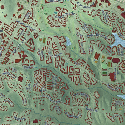 Second close-up of the map of Reston, Virginia print showing more streets and buildings