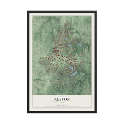 Map of Reston, Virginia, 12 x 18 inch print in a black wood frame