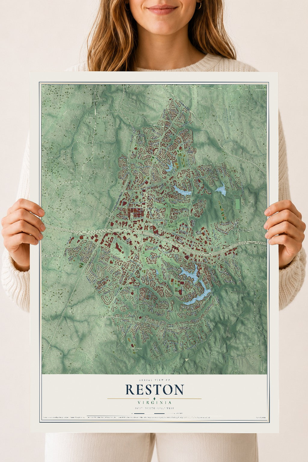 Map of Reston, Virginia, 18 x 24 inch unframed archival matte print