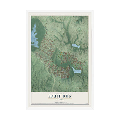 Map of South Run, Virginia, 12 x 18 inch print in a white wood frame