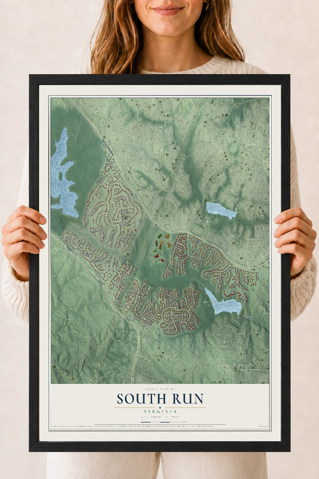 Map of South Run, Virginia, 18 x 24 inch print in a black wood frame