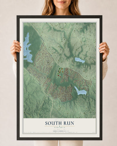 Map of South Run, Virginia, 24 x 36 inch print in a black wood frame