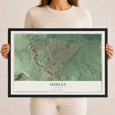 Map of Sudley, Virginia, 12 x 18 inch print in a black wood frame