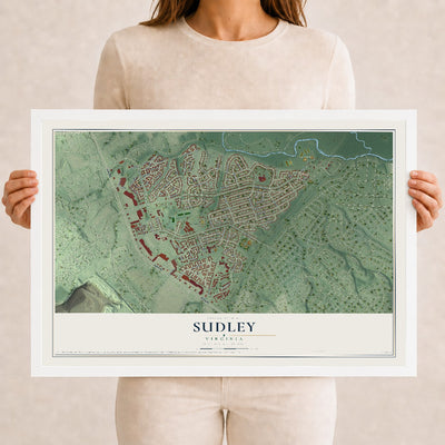 Map of Sudley, Virginia, 12 x 18 inch print in a white wood frame