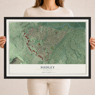 Map of Sudley, Virginia, 18 x 24 inch print in a black wood frame