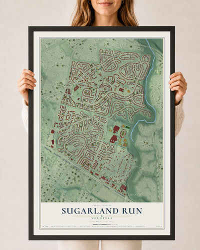 Map of Sugarland Run, Virginia, 24 x 36 inch print in a black wood frame