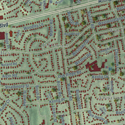 Second close-up of the map of West Falls Church, Virginia print showing more streets and buildings