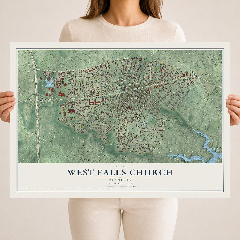 Map of West Falls Church, Virginia, 18 x 24 inch unframed archival matte print