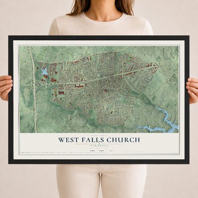 Map of West Falls Church, Virginia, 18 x 24 inch print in a black wood frame