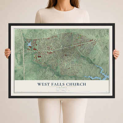 Map of West Falls Church, Virginia, 24 x 36 inch print in a black wood frame
