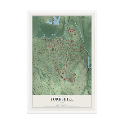 Map of Yorkshire, Virginia, 12 x 18 inch print in a white wood frame