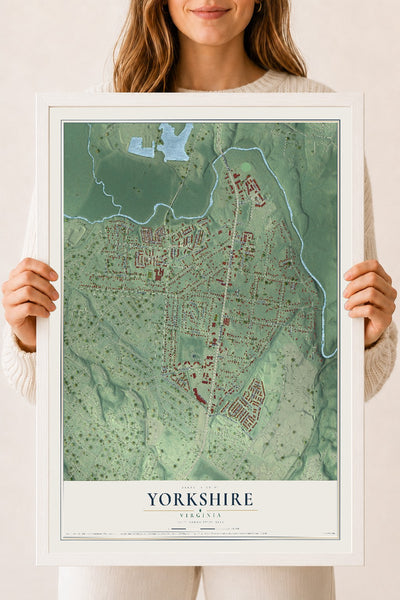 Map of Yorkshire, Virginia, 18 x 24 inch print in a white wood frame