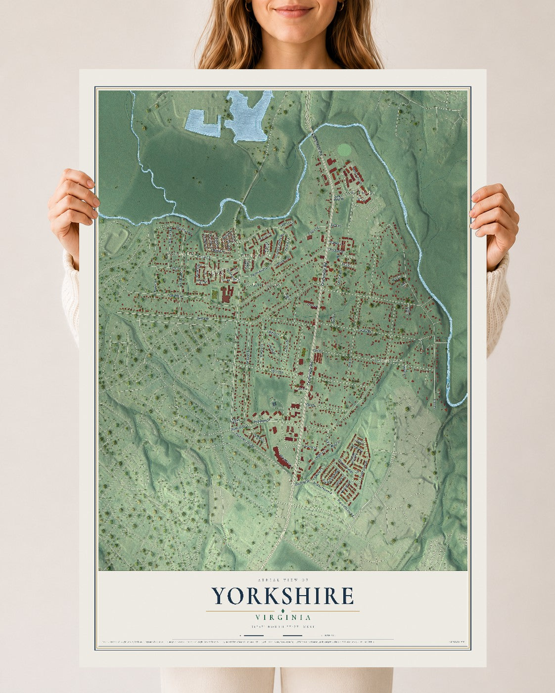 Map of Yorkshire, Virginia, 24 x 36 inch unframed archival matte print
