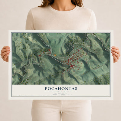 Map of Pocahontas, Virginia, 12 x 18 inch unframed archival matte print