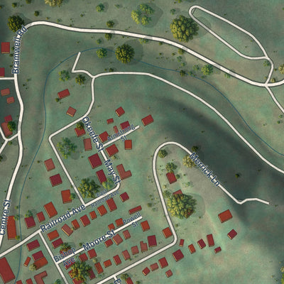 Close-up of the map of Pocahontas, Virginia print showing street and building detail