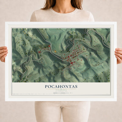 Map of Pocahontas, Virginia, 18 x 24 inch print in a white wood frame