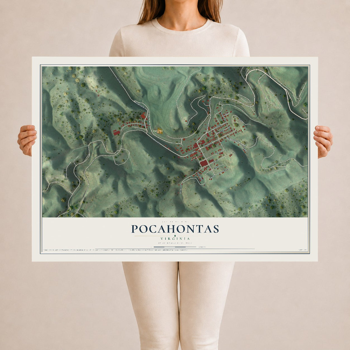 Map of Pocahontas, Virginia, 24 x 36 inch unframed archival matte print