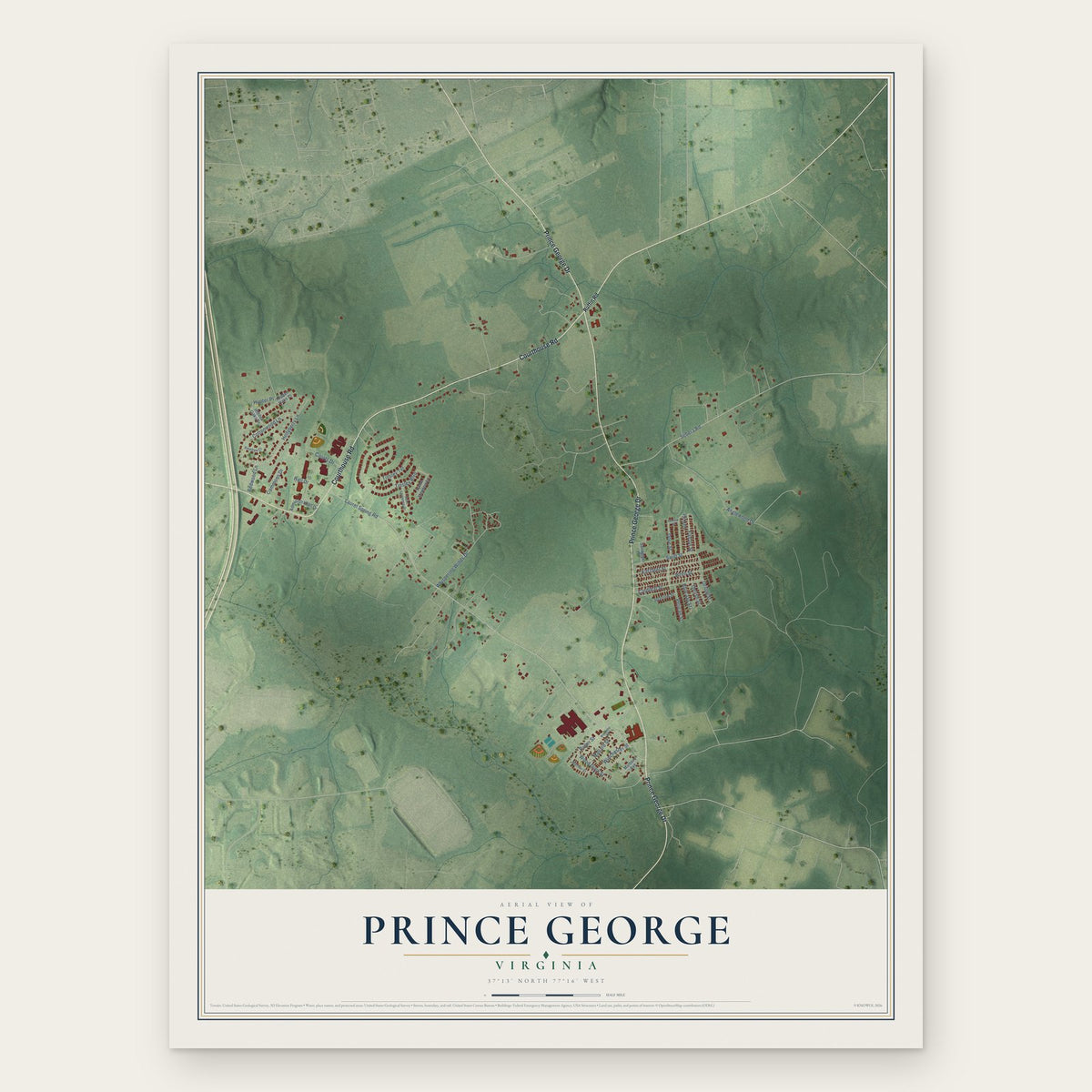 Prince George, Virginia map print, the full design