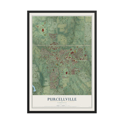 Map of Purcellville, Virginia, 12 x 18 inch print in a black wood frame