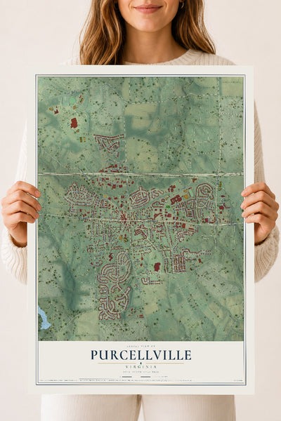 Map of Purcellville, Virginia, 18 x 24 inch unframed archival matte print