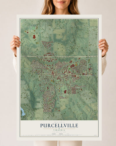 Map of Purcellville, Virginia, 24 x 36 inch unframed archival matte print