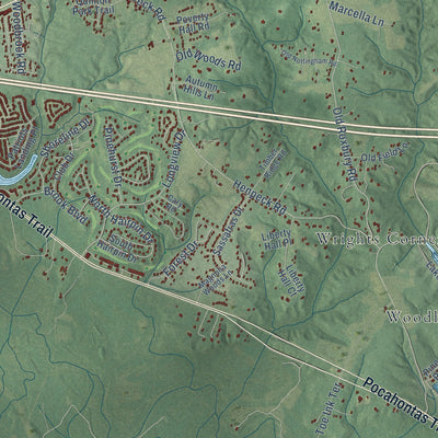 Close-up of the map of Quinton, Virginia print showing street and building detail