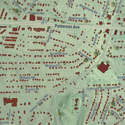 Close-up of the map of Quioccasin, Virginia print showing street and building detail