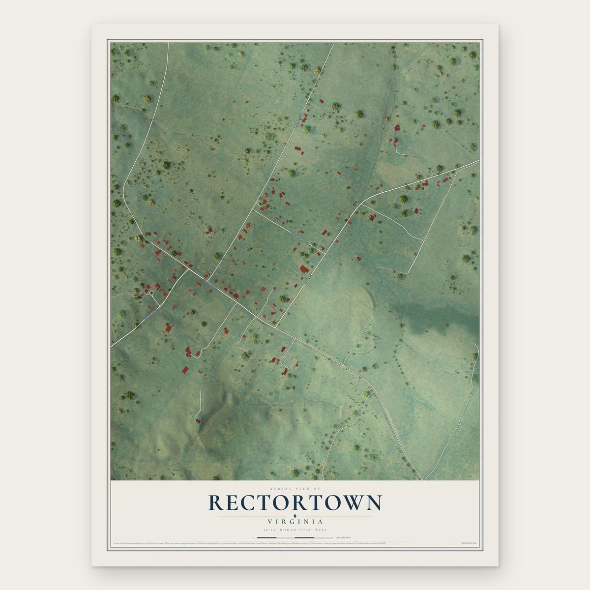 Rectortown, Virginia map print, the full design