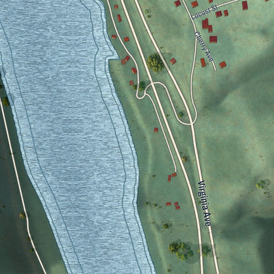 Second close-up of the map of Rich Creek, Virginia print showing more streets and buildings