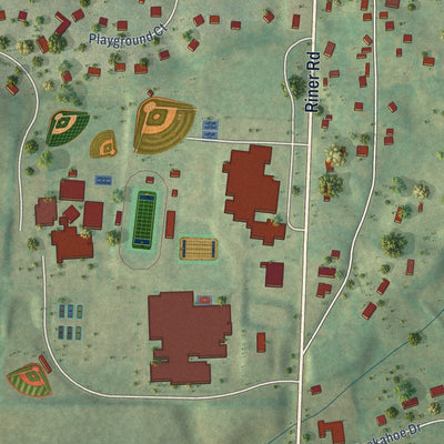 Close-up of the map of Riner, Virginia print showing street and building detail
