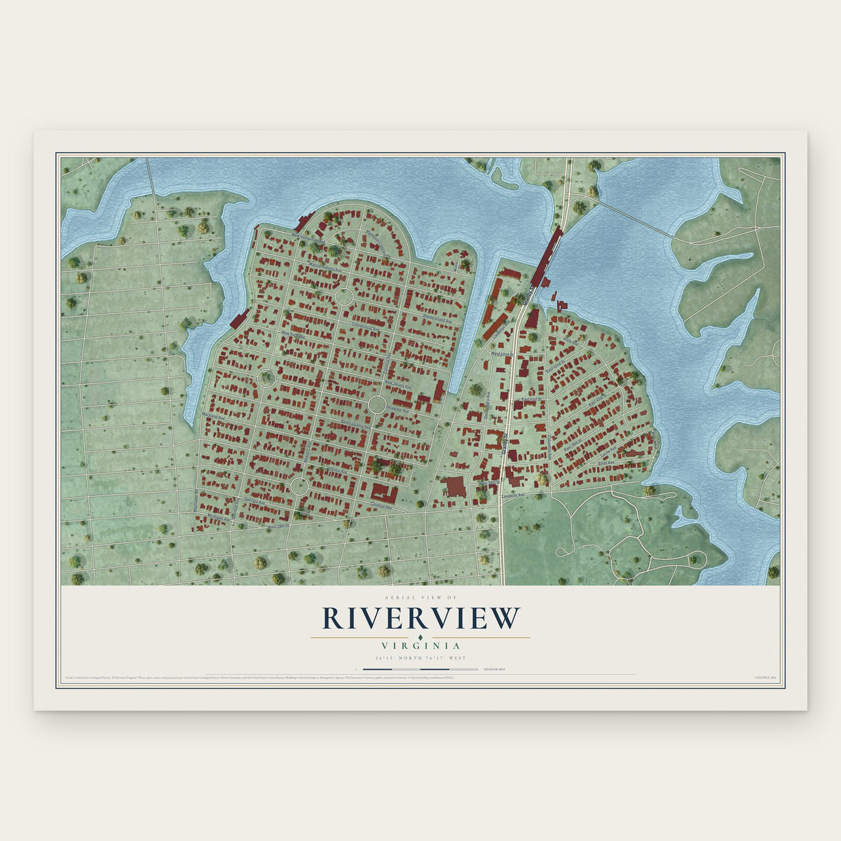 Riverview, Norfolk, Virginia map print, the full design