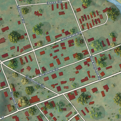 Close-up of the map of Riverview, Virginia print showing street and building detail