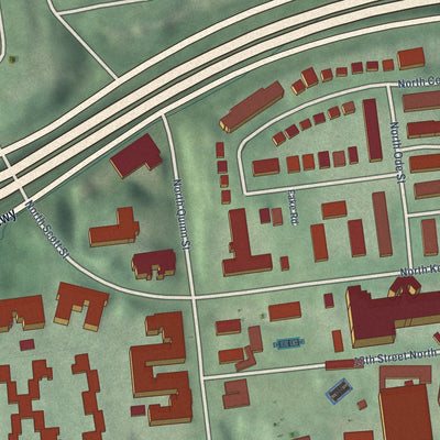 Close-up of the map of Rosslyn, Virginia print showing street and building detail
