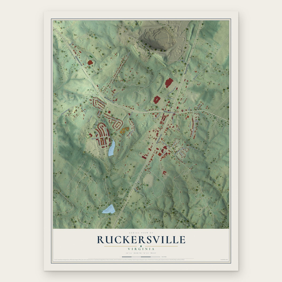 Ruckersville, Virginia map print, the full design