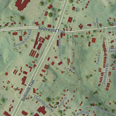 Close-up of the map of Ruckersville, Virginia print showing street and building detail