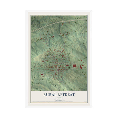 Map of Rural Retreat, Virginia, 12 x 18 inch print in a white wood frame