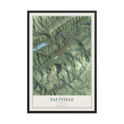 Map of Saltville, Virginia, 12 x 18 inch print in a black wood frame
