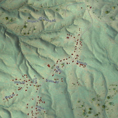 Close-up of the map of Sandy Level, Virginia print showing street and building detail