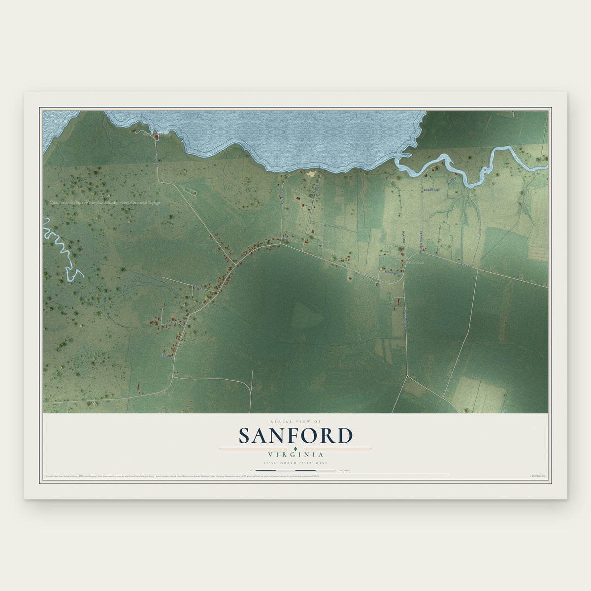 Sanford, Virginia map print, the full design