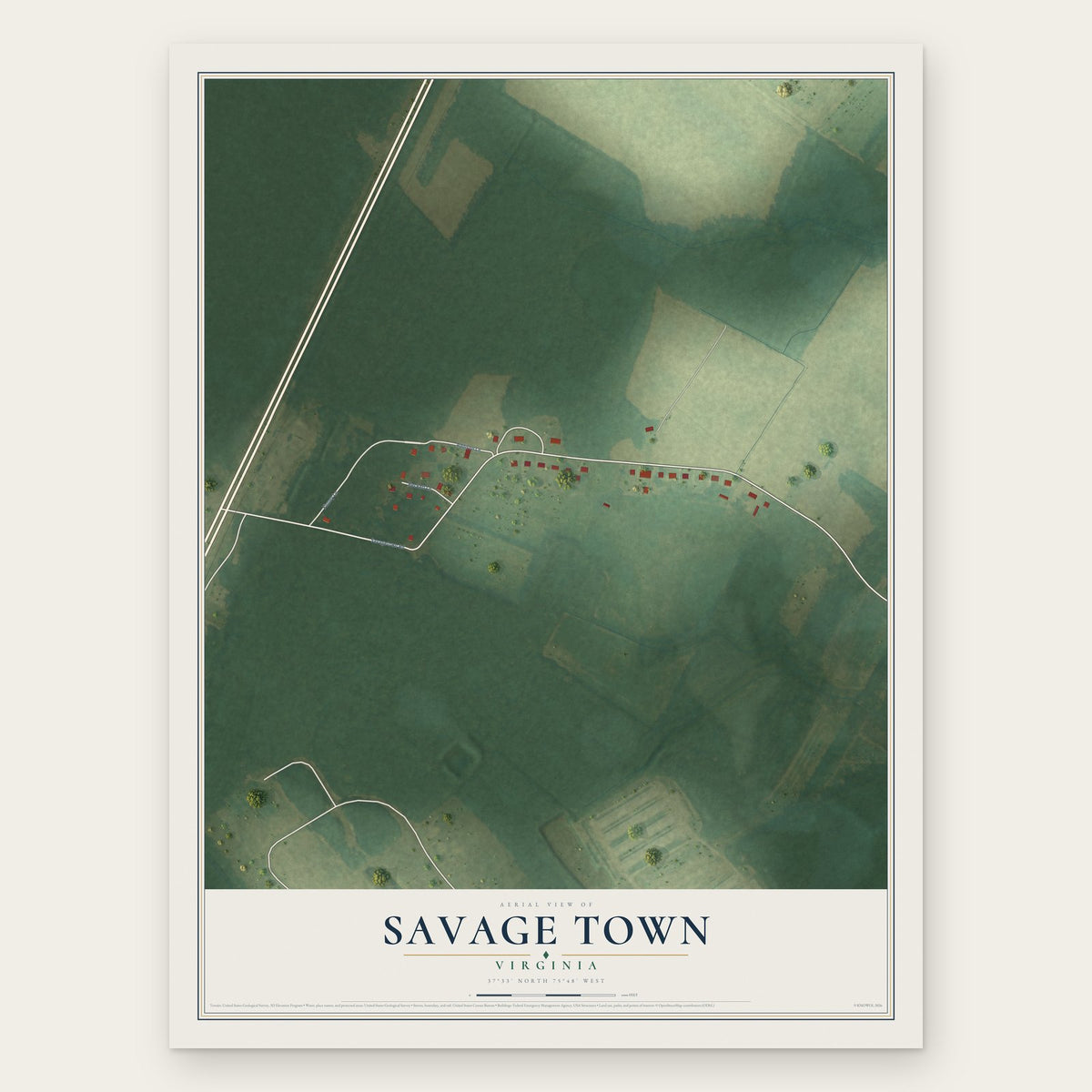 Savage Town, Virginia map print, the full design