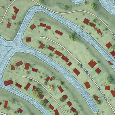 Close-up of the map of Schooner Bay, Virginia print showing street and building detail
