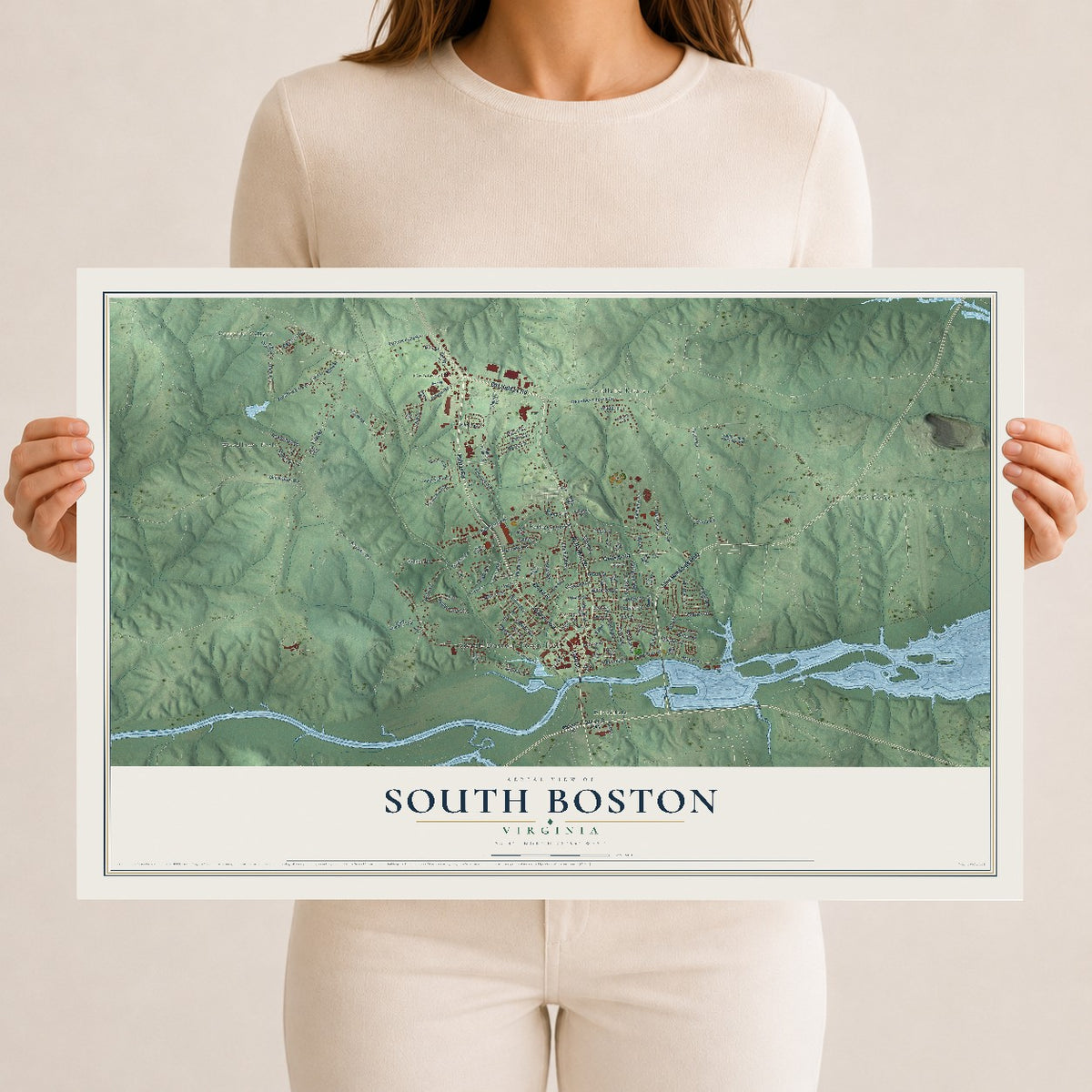 Map of South Boston, Virginia, 12 x 18 inch unframed archival matte print