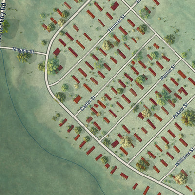 Close-up of the map of Southampton Meadows, Virginia print showing street and building detail