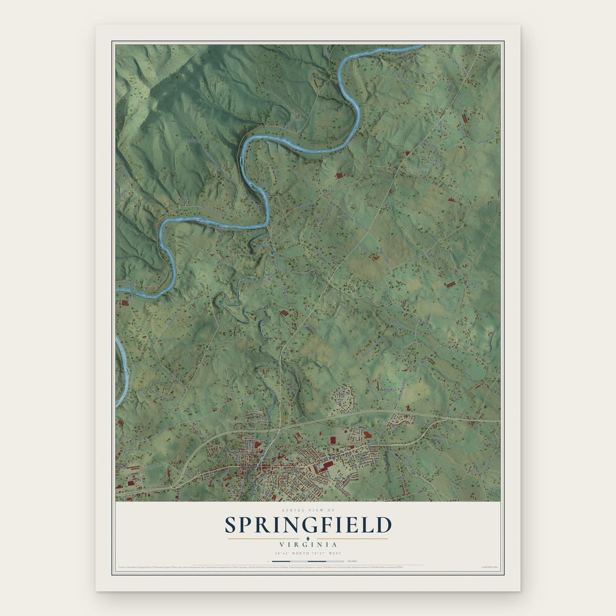Springfield, Page County, Virginia map print, the full design