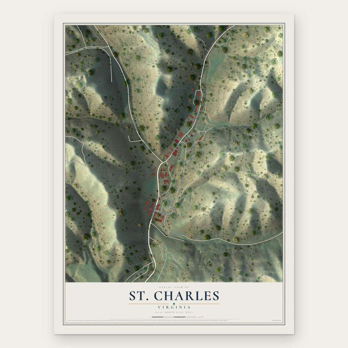 St. Charles, Virginia map print, the full design